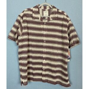 NWT Massive Luxury Men's‎ L Crochet Weave Knit Shirt Stripe Button Up
